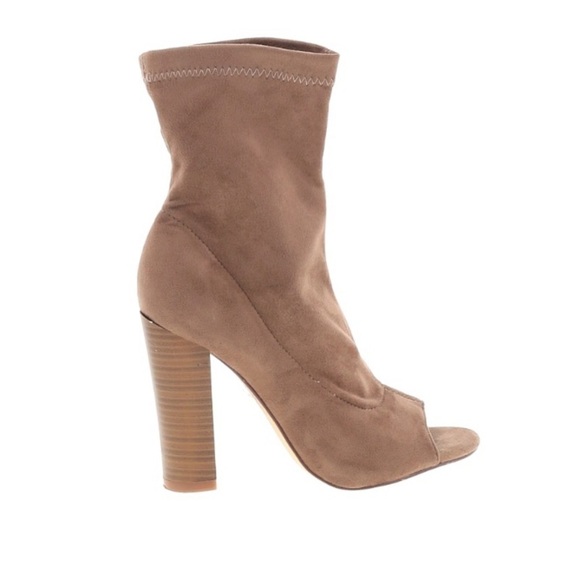 Liliana Open Toe Suede Chunky Heel Khaki Boot 7.5 - Picture 1 of 8